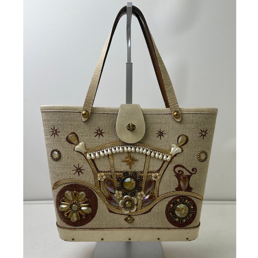 Vintage 1960s Enid Collins Carriage Trade Bejeweled Canvas Tote Bag